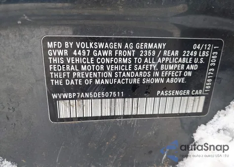 2013 Volkswagen Cc 2.0T Sport z USA, uszkodzony, nr VIN WVWBP7AN5DE507511